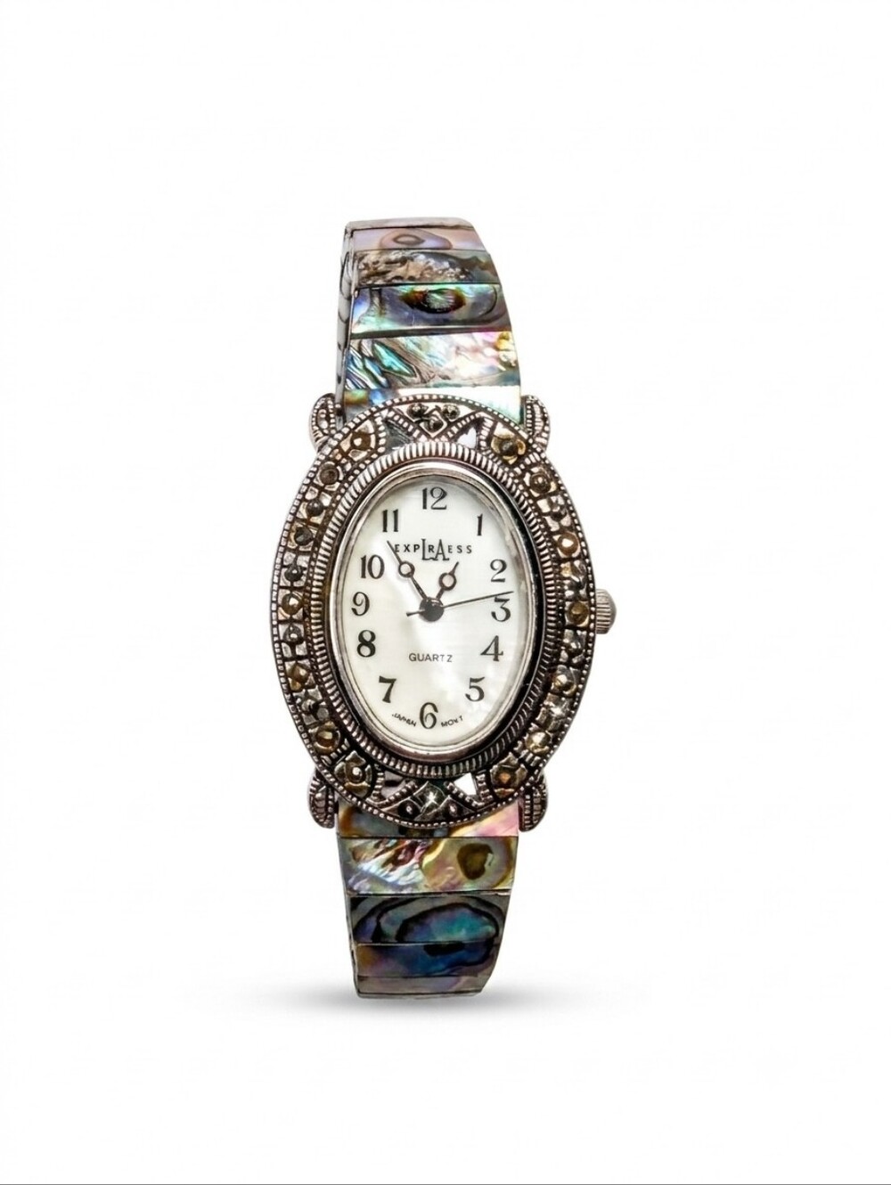 Vintage LA Express Marcasite & Abalone Shell Stretch Watch